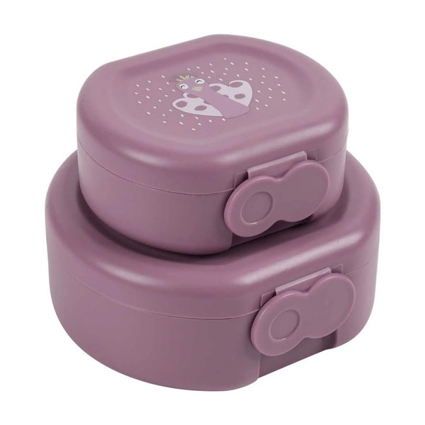 Conjunto de 2 marmitas com clip para crianças, leves e fáceis de abrir, ideais para transportar snacks para a escola, passeios e viagens. Mrs Peacock
