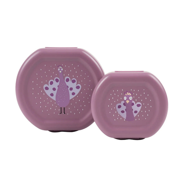 Conjunto de 2 marmitas com clip para crianças, leves e fáceis de abrir, ideais para transportar snacks para a escola, passeios e viagens. Mrs Peacock