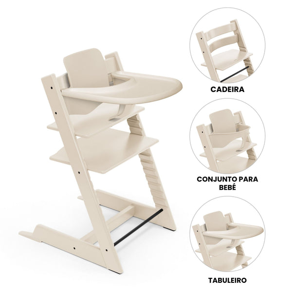 STOKKE TRIPP TRAPP + BABY SET² + TABULEIRO - BEECH VANILLA WHITE