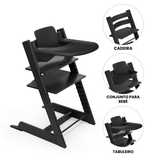 STOKKE TRIPP TRAPP + BABY SET² + TABULEIRO - OAK BLACK
