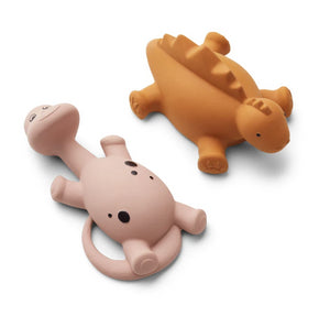 conjunto 2 brinquedos dinossauro mostarda e rosa