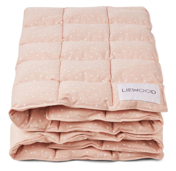 Edredon cama de grades rosa com confetis