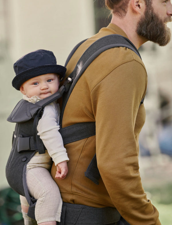 Babyjorn baby carrier one frontal e traseiro denim grey, dark grey, cotton mix