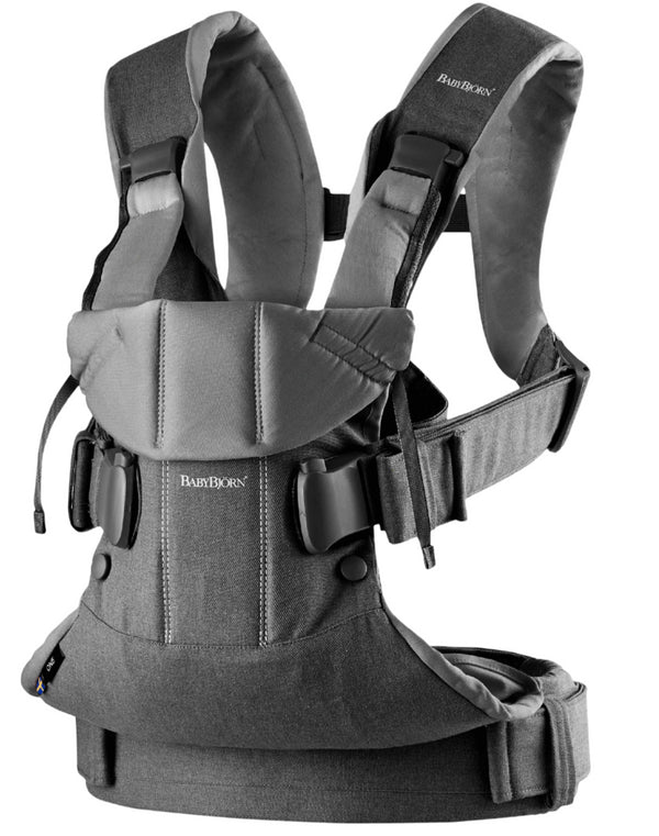 Babyjorn baby carrier one frontal e traseiro denim grey, dark grey, cotton mix