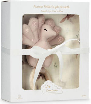 caixa presente swaddle e chocalho windflower creme