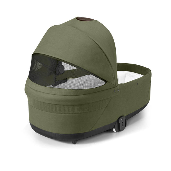 Alcofa CYBEX S LUX compatível com os carrinhos Balios S Lux e Talos S Lux, com colchão em espuma macia, capota solar XXL UPF 50+, ventilação integrada e pega de transporte para bebés desde o nascimento até aos 9 kg. Moss Green