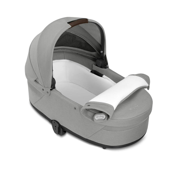 Alcofa CYBEX S LUX compatível com os carrinhos Balios S Lux e Talos S Lux, com colchão em espuma macia, capota solar XXL UPF 50+, ventilação integrada e pega de transporte para bebés desde o nascimento até aos 9 kg. Stone Grey