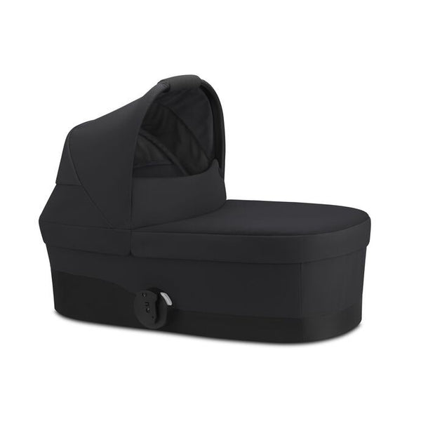 Alcofa CYBEX S compatível com os carrinhos Eezy S, Balios S Lux, Talos S Lux e Avi Spin, com colchão em espuma macia, capota extensível com proteção UPF 50+, ventilação integrada e pega de transporte para bebés desde o nascimento até aos 9 kg. Moon Black