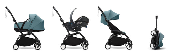 Alcofa STOKKE YOYO³ ultra leve e compacta, com colchão respirável, capota ventilada, cobre-pés, tecido impermeável com proteção UPF 50+ e compatível com o carrinho STOKKE YOYO³ para bebés desde o nascimento até aos 9 kg. Aqua