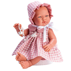 Boneca Maria de 43cm para crianças com vestido vichy rosa 