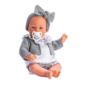 Boneco koke para crianças com 36cm com conjunto Vichy cinza