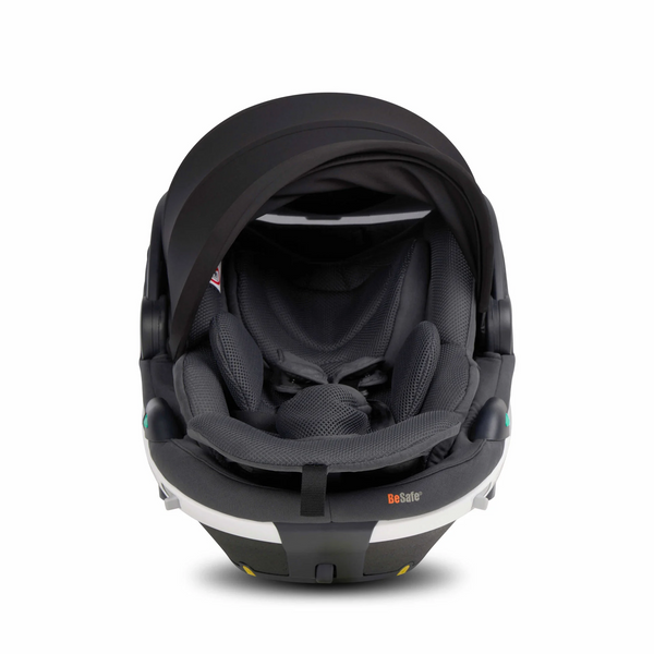 Cadeira auto BeSafe Go Beyond i-Size com tecnologia Active Lay Flat, proteção lateral SIP+, Dynamic Force Absorber™, tecido Mesh respirável, compatível com Base Beyond ISOFIX e utilização desde os 40 aos 87 cm em contra marcha. Anthracite Mesh