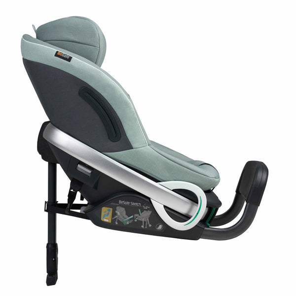 Cadeira auto BeSafe Stretch contra a marcha até 125 cm e 36 kg, aprovada no Plus Test, com proteção lateral SIP+ e instalação sem ISOFIX. Sea Green Melange