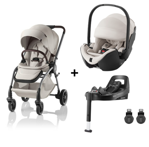 BRITAX RÖMER RIO LUX DUO + BASE com carrinho leve e compacto Rio Lux, cadeira auto Baby-Safe Pro com tecnologia Ergo Recline e base ISOFIX Vario 5Z com rotação de 180°. Sistema de viagem completo desde o nascimento até aos 22 kg. Soft Taupe