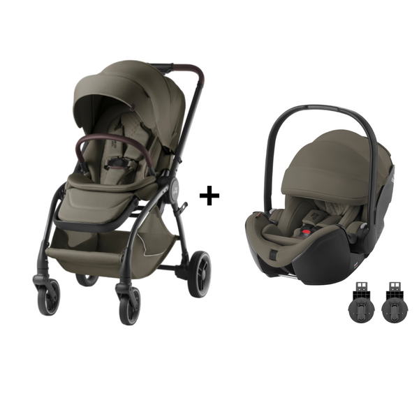 BRITAX RÖMER RIO LUX + OVO com carrinho leve e compacto Rio Lux, cadeira auto Baby-Safe Pro com tecnologia Ergo Recline e adaptadores incluídos. Sistema de viagem confortável e seguro desde o nascimento até aos 22 kg. Urban Olive