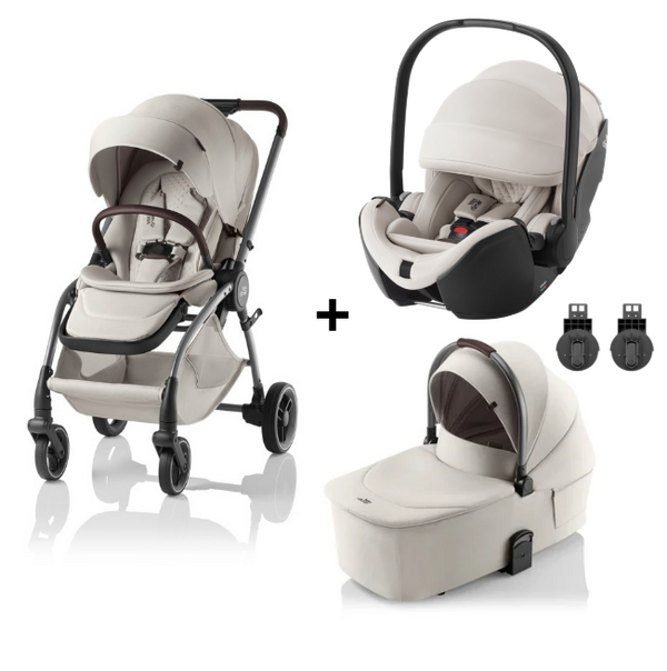 BRITAX RÖMER RIO LUX TRIO com carrinho leve e compacto Rio Lux, alcofa Rio com colchão ergonómico e cadeira auto Baby-Safe Pro com tecnologia Ergo Recline. Sistema de viagem completo desde o nascimento até aos 22 kg. Soft Taupe