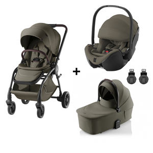 BRITAX RÖMER RIO LUX TRIO com carrinho leve e compacto Rio Lux, alcofa Rio com colchão ergonómico e cadeira auto Baby-Safe Pro com tecnologia Ergo Recline. Sistema de viagem completo desde o nascimento até aos 22 kg. Urban Olive