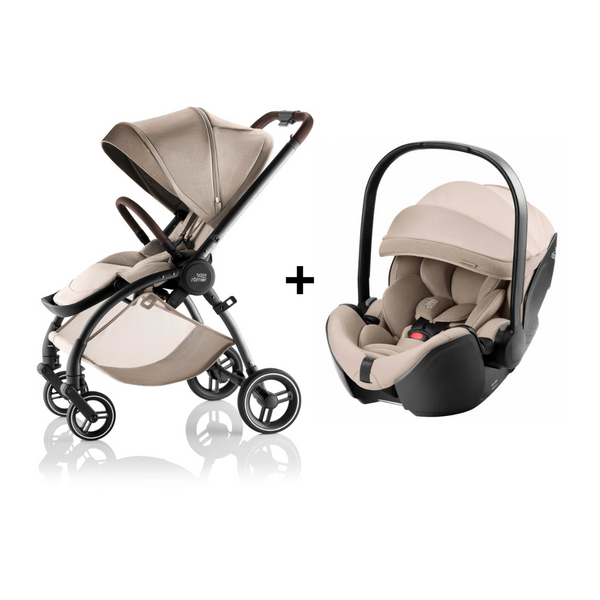 BRITAX RÖMER RIO STYLE + OVO com carrinho leve e compacto Rio Style, cadeira auto Baby-Safe Pro com tecnologia Ergo Recline, adaptadores incluídos e compatibilidade com Base ISOFIX Vario 5Z. Sistema de viagem desde o nascimento até aos 22 kg.