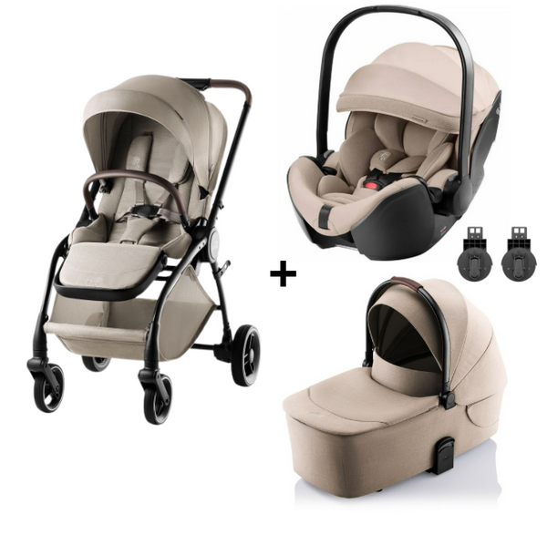 BRITAX RÖMER RIO STYLE TRIO com carrinho leve e compacto Rio Style, alcofa ergonómica com colchão acolchoado e cadeira auto Baby-Safe Pro com tecnologia Ergo Recline. Sistema de viagem completo desde o nascimento até aos 22 kg. Teak