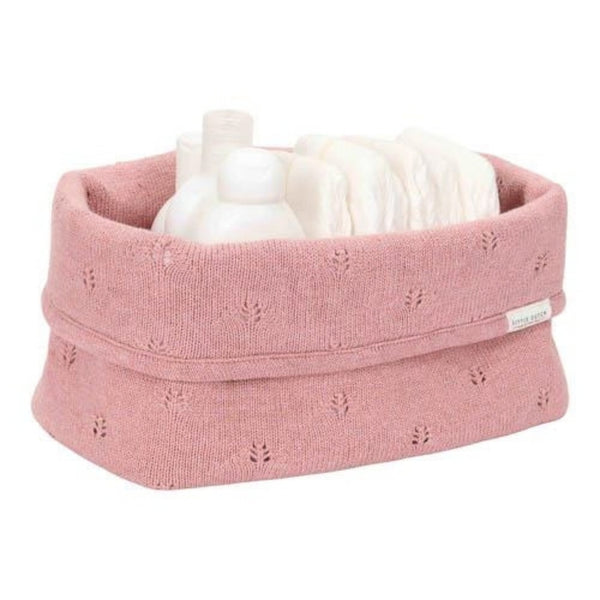 Cesto Grande Essentials em algodão orgânico Pure Pink Blush com laterais reforçadas e aba dobrável para organizar os essenciais do bebé.
