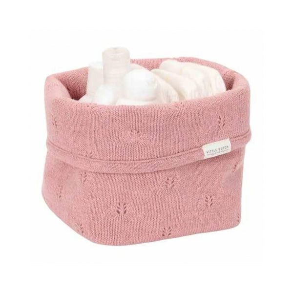 Cesto Pequeno Essentials em algodão orgânico Pure Pink Blush com laterais reforçadas e aba dobrável para organizar os essenciais do bebé.
