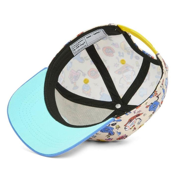 Chapeu Bone Hello Hossy padrão Baseball Party cor azul e branco