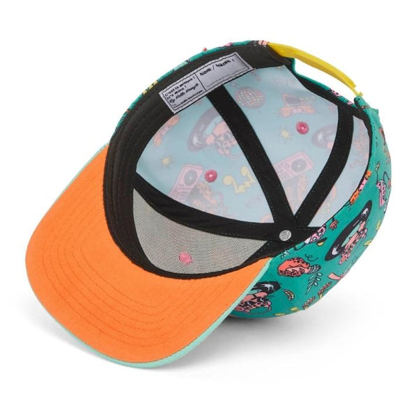 Chapeu Bone Hello Hossy padrão disco roar cor azul piscina