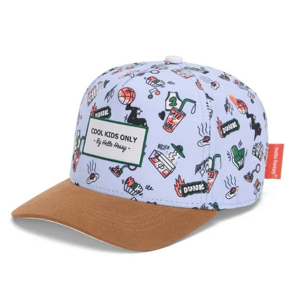 Chapeu Bone Hello Hossy padrão dunk cor castanho e azul claro