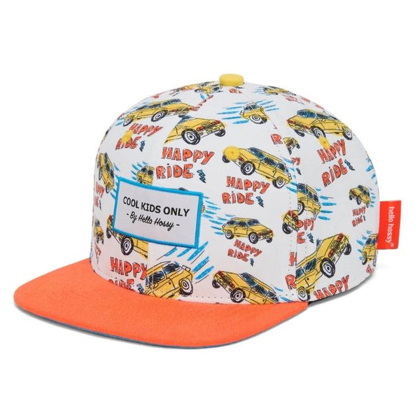 Chapeu Bone Hello Hossy padrão happy ride laranja e branco