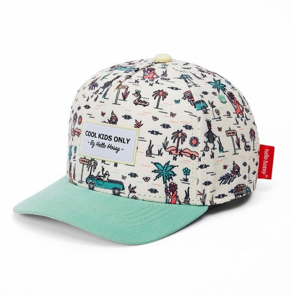 Chapeu Bone Hello Hossy padrão jungly verde claro e beje