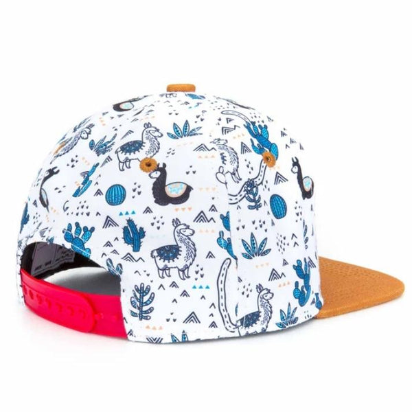 Chapeu Bone Hello Hossy padrão lama laranja branco e azul