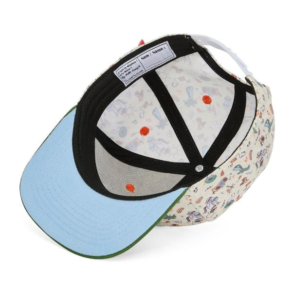 Chapeu Bone para criança Hello Hossy padrão musicat verde e beje