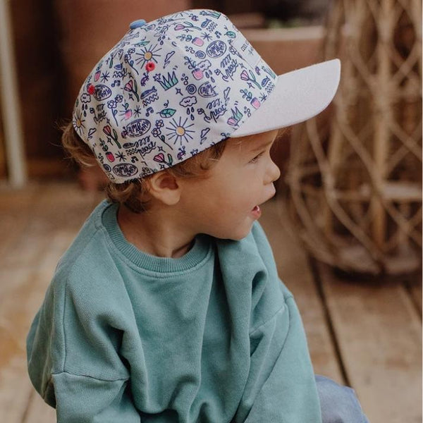 Chapeu Bone para criança Hello Hossy padrão playground azul