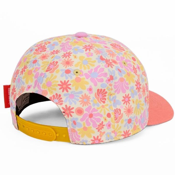 Chapeu Bone para criança Hello Hossy padrão retro flowers rosa