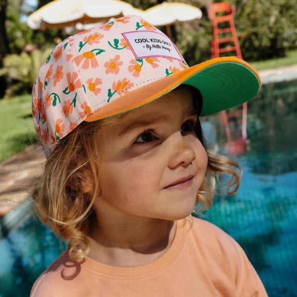 Chapeu Bone para criança Hello Hossy padrão springtime laranja