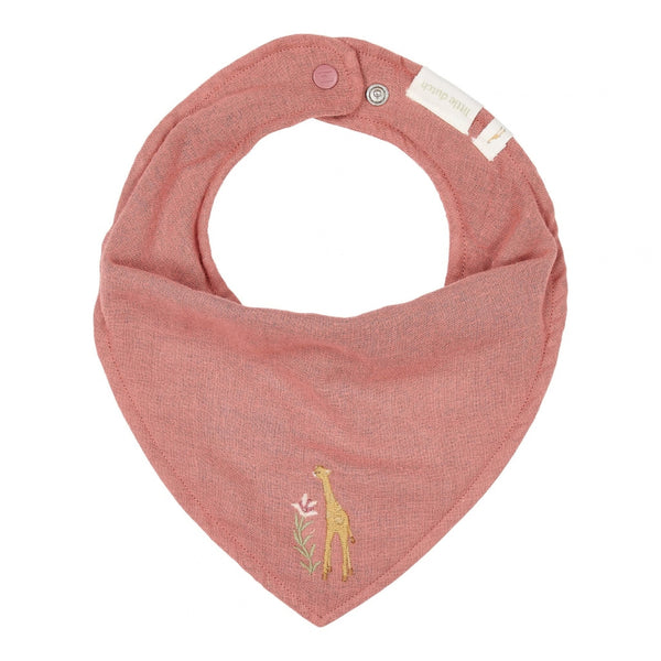 Conjunto Presente Little Dutch em algodão orgânico com doudou porta-chupeta girafa, babete bandana em musselina e fralda de pano.
