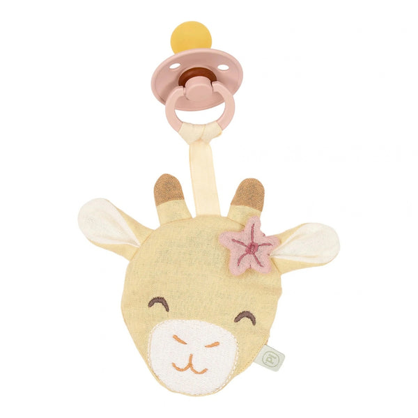 Conjunto Presente Little Dutch em algodão orgânico com doudou porta-chupeta girafa, babete bandana em musselina e fralda de pano.