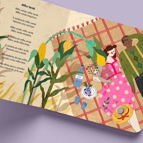 Livro musical infantil Ó i Ó Ai com seis canções tradicionais portuguesas, páginas interativas com sensores e utilização dos 1 aos 5 anos.