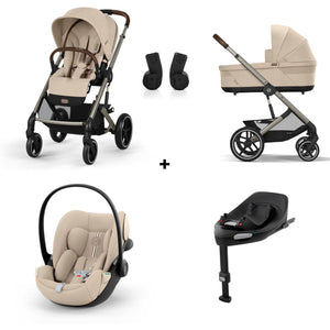Pack CYBEX Balios S Lux com carrinho, alcofa Cot S Lux, ovo Cloud G3 plus e base ISOFIX G3 na cor almond beige