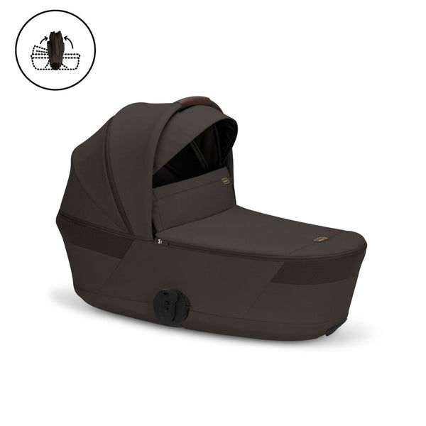 CYBEX Balios S Lux Duo com Alcofa Dobrável, carrinho de bebé com Travel System, fecho compacto, suspensão avançada, assento reversível e alcofa dobrável desde o nascimento até aos 4 anos. Chocolate Brown