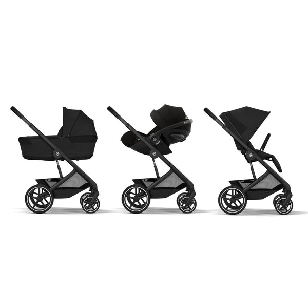 CYBEX Balios S Lux Duo com Alcofa Dobrável, carrinho de bebé com Travel System, fecho compacto, suspensão avançada, assento reversível e alcofa dobrável desde o nascimento até aos 4 anos. Moon Black