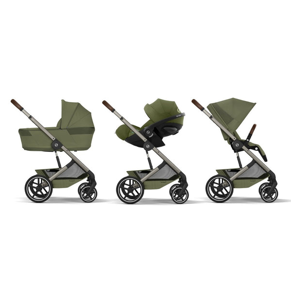 CYBEX Balios S Lux Duo com Alcofa Dobrável, carrinho de bebé com Travel System, fecho compacto, suspensão avançada, assento reversível e alcofa dobrável desde o nascimento até aos 4 anos. Moss Green