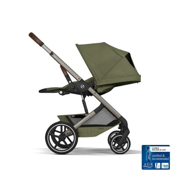 CYBEX Balios S Lux Duo com Alcofa Dobrável, carrinho de bebé com Travel System, fecho compacto, suspensão avançada, assento reversível e alcofa dobrável desde o nascimento até aos 4 anos. Moss Green