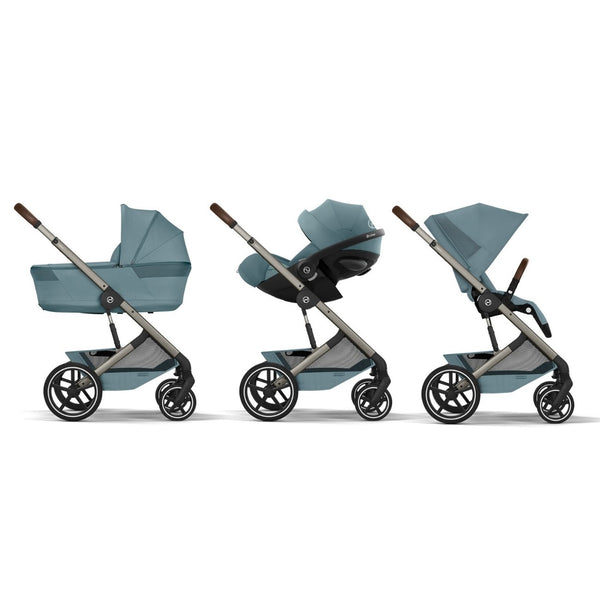 CYBEX Balios S Lux Duo com Alcofa Dobrável, carrinho de bebé com Travel System, fecho compacto, suspensão avançada, assento reversível e alcofa dobrável desde o nascimento até aos 4 anos. Stormy Blue
