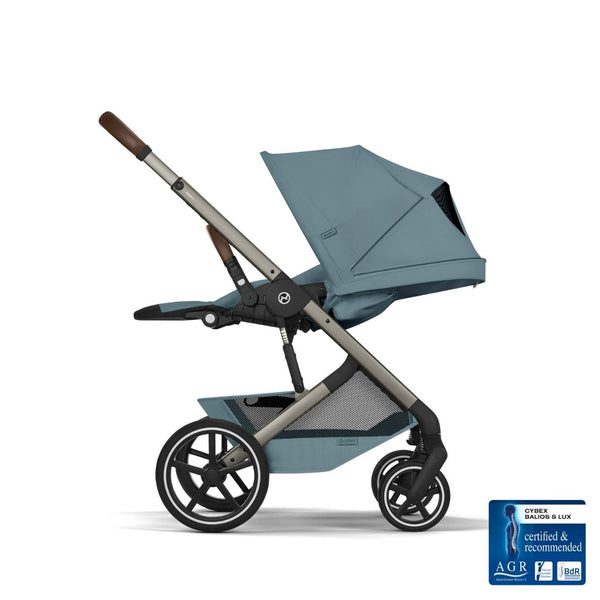 CYBEX Balios S Lux Duo com Alcofa Dobrável, carrinho de bebé com Travel System, fecho compacto, suspensão avançada, assento reversível e alcofa dobrável desde o nascimento até aos 4 anos. Stormy Blue