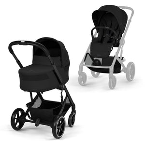 CYBEX Balios S Lux Duo com alcofa Cot S Lux, carrinho de bebé Travel System com suspensão avançada, assento reversível, capota XXL UPF 50+ e utilização desde o nascimento até aos 4 anos. Moon Black