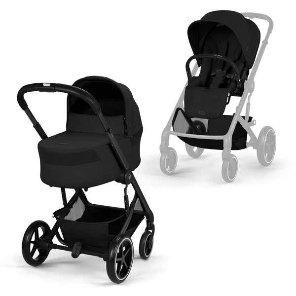 CYBEX Balios S Lux Duo com alcofa Cot S Lux, carrinho de bebé Travel System com suspensão avançada, assento reversível, capota XXL UPF 50+ e utilização desde o nascimento até aos 4 anos. Moon Black