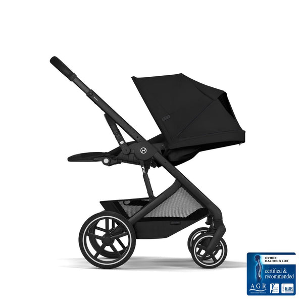 CYBEX Balios S Lux Duo com alcofa Cot S Lux, carrinho de bebé Travel System com suspensão avançada, assento reversível, capota XXL UPF 50+ e utilização desde o nascimento até aos 4 anos. Moon Black