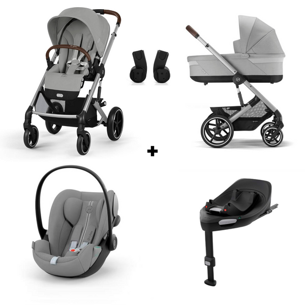 CYBEX BALIOS S LUX PLUS TRIO + BASE com carrinho Balios S Lux, alcofa S Lux, cadeira auto Cloud G Plus com posição horizontal, Base G ISOFIX e adaptadores. Sistema de viagem completo desde o nascimento até aos 22 kg. Stone Grey