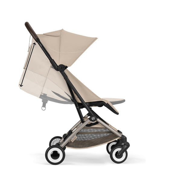 Carrinho de bebé CYBEX Orfeo ultracompacto com reclinação horizontal, arnês One-Pull, compatível com bagagem de mão e Travel System desde o nascimento até aos 22 kg Almond Beige